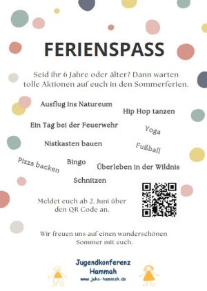Info-Flyer zum Ferienspaß 2025 der Jugenkonferenz Hammah